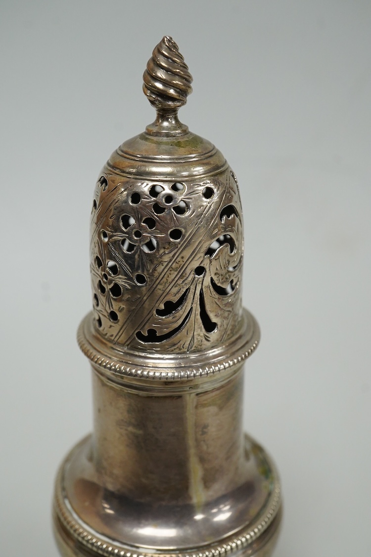 A George III silver baluster sugar caster, by Jabez Daniell & James Mince, London, 1770, 14.7cm, 4.5oz.